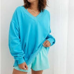 Aerie Bright Blue V-Neck Sweater Size Large Oversized